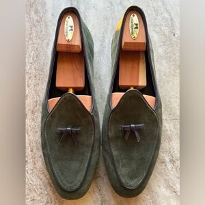 RUBINACCI X Todd Snyder Marphy Green Suede Blue Bow Tie Belgian Shoes Loafer 45